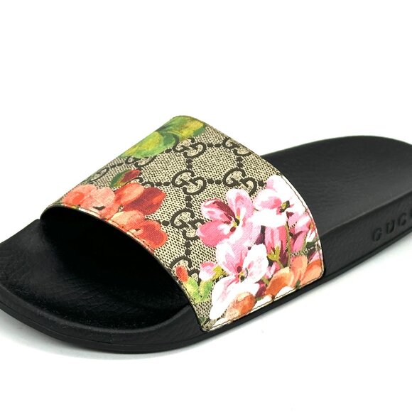 Gucci Pursuit Floral Bloom GG Logo Supreme Rubber Pool Slides Mules Sandals - Picture 7 of 16